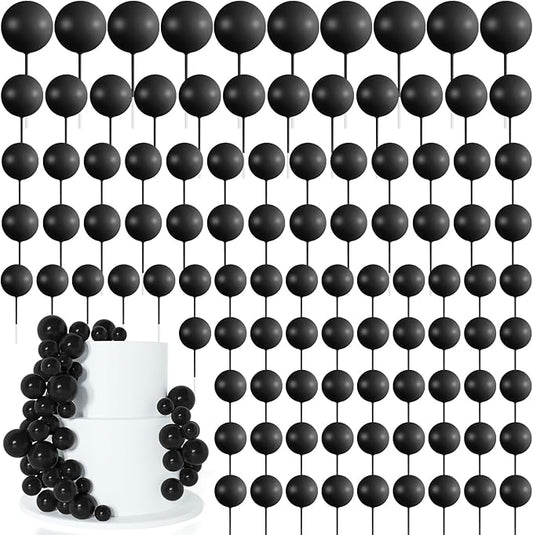 138 Pcs Black Balls Cake Topper Decorations Balloon Cupcake Toppers Foam Cake Topper Balls Decorations for Halloween Birthday Party Wedding Anniversary