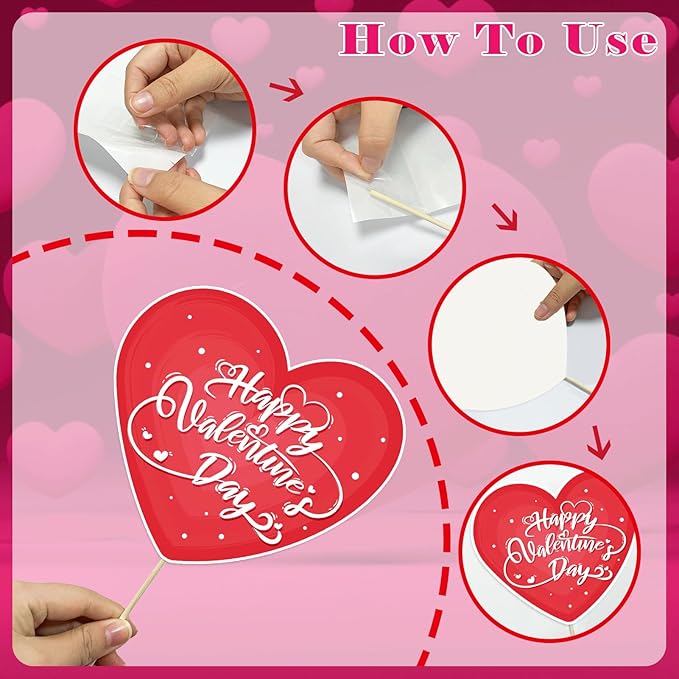 Happy Valentine's Day Photo Booth Props Kit, 24 PCS Selfie Photo Booth Accessories with “Happy Valentine’s Day” Signs, Cute Heart Themed Party Decorations for Valentine’s Party Favors