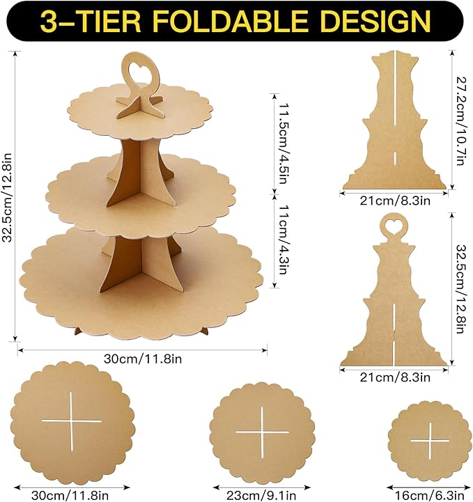 Soleebee 3-Tier Cupcake Stand, Cardboard Cupcake Tower, Dessert Cup Cake Stand Tower for Birthday Wedding Party Decoration, Cupcake Tier Stand 2 Set (Brown)