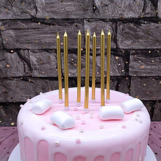 12 Count Long Thin Champagne Gold Birthday Cake Candles in Holders for Birthday Wedding Party Cupcake Decorations Tall Candle Pieces