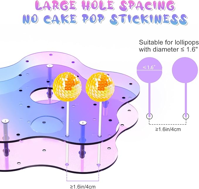 NiHome Acrylic Cake Pop Display Stand, 25 Holes Acrylic Holder Display Stand for Dessert Table Cupcakes Lollipops Candy Weddings Baby Showers Birthday Parties Anniversaries Halloween (Iridescent)