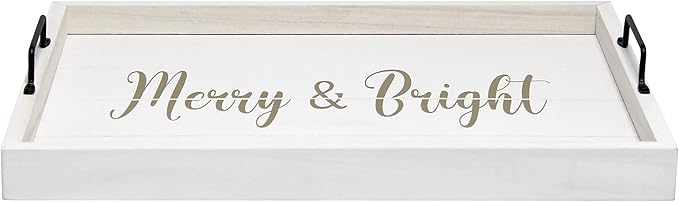 Elegant Designs HG2000-WMB Decorative Wood Serving Tray w/Handles, 15.50" x 12", Merry & Bright (Pack of 4)