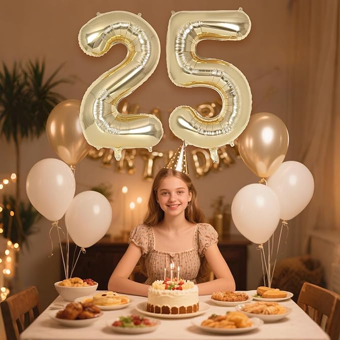 Champagne Gold Large Number 25 Balloon, 40 Inch Light Gold Foil Helium Number Balloons, Giant Mylar Number 25 Balloons for 25 Years Old Birthday Party Anniversary Decorations (Champagne Gold 25)