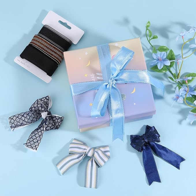 BEEFLYING 3 Styles Grey Wire Edged Ribbons for Gift Wrapping, 25~28mm×2.7m Satin Ribbons Sheer Ribbons for Wedding Party Decoration Hair Bows Flower Designs Sewing and Craft, 9 Yards