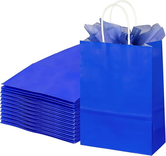 BLEWINDZ 32Pcs Small Paper Gift Bags with Tissues, Royal Blue Party Favor Bags with Handles, 8.7" Goodie Bag for Birthday, Shopping, Party Supplies