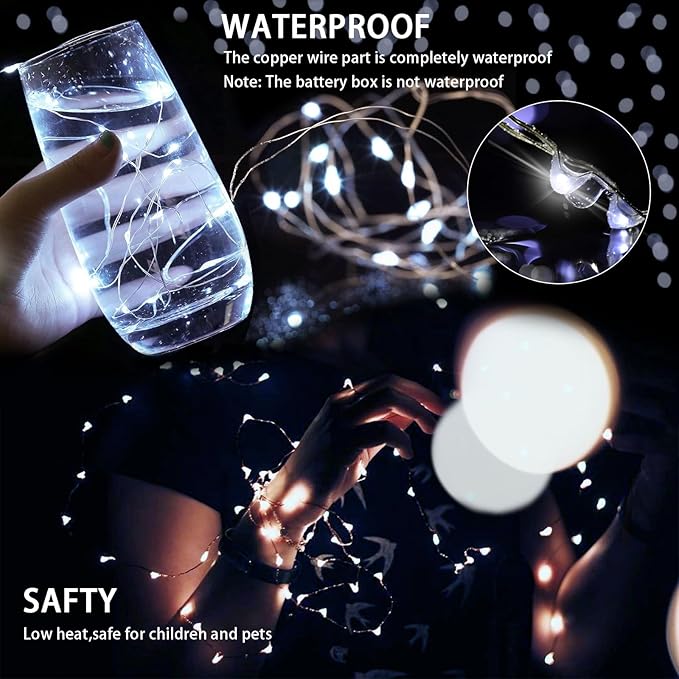 50 Pack Fairy Lights 7Ft 20 LED Twinkle String Lights 3 Modes Battery Operated Waterproof Firefly Starry for Mason Jar Wedding Party Bedroom Patio Christmas Day Table Centerpieces,Cold White