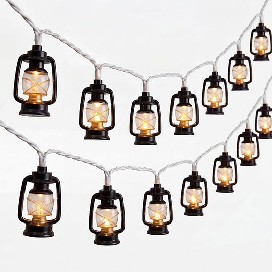 Vintage Kerosene Lantern String Lights, 12FT Retro Hurricane Lamp with 20 LED Black Kerosene Lights, Rustic Farmhouse Decorative Lighting for Camping, Patio, Fireplace, Wedding, Christmas Decor
