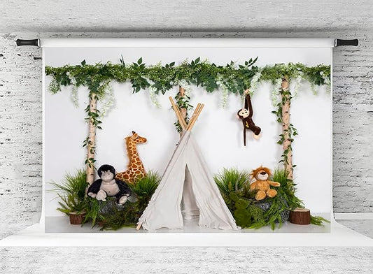 Kate 10x6.5ft Jungle Animal Backdrop Monkey Giraffe Lion Forest Background Children Birthday Party Decoration