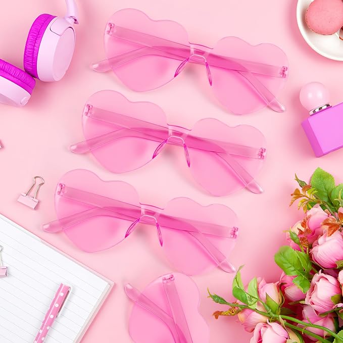 14 Pack Heart Shaped Sunglasses for Women Rimless Heart Glasses Bulk Mardi Gras Candy Color Sunglasses for Party