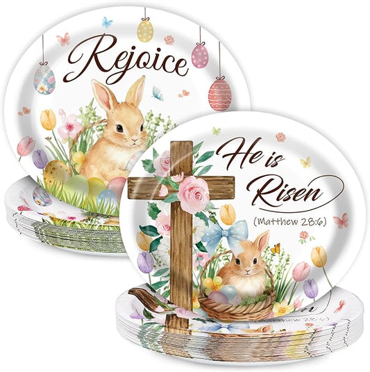 50 Pcs Easter Oval Paper Plates 10" x 12",Large Disposable Easter Party Decorations Spring Heavy Duty Plates for Family Gathering Holiday New Year Dinner Party Supplies,50 Guests