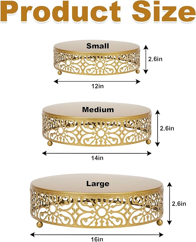 Set of 3 Metal Round Cake Stand for Cupcake and Dessert Display,8"/10"/12" Gold Table Serving Tray for Party Celebration Wedding,Engagement,Baby Shower,and Birthday