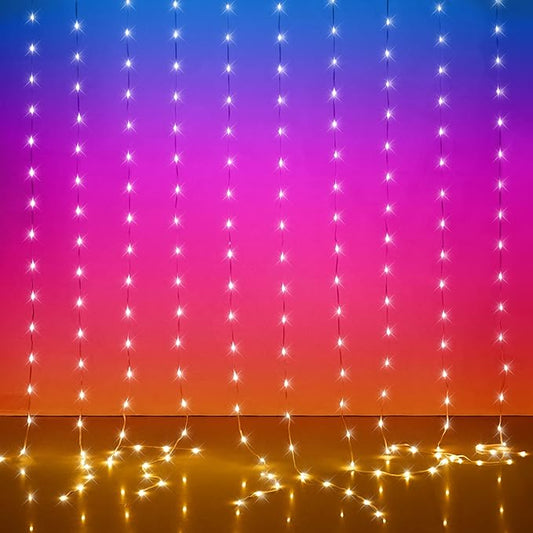 LED Curtain Lights, 9.8ft x 9.8ft 300 LED Color Changing String Fairy Lights Curtain Smart APP Control, Music & Voice Sync for Bedroom Wall Backdrop Indoor Outdoor Christmas Decorations