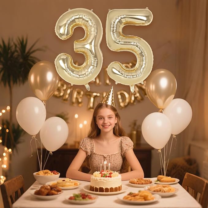Champagne Large Number 35 Balloon, 40 Inch Light Gold Foil Helium Number Balloons, Giant Mylar Number 35 Balloons for 35 Years Old Birthday Party Anniversary Decorations (Champagne Gold 35)