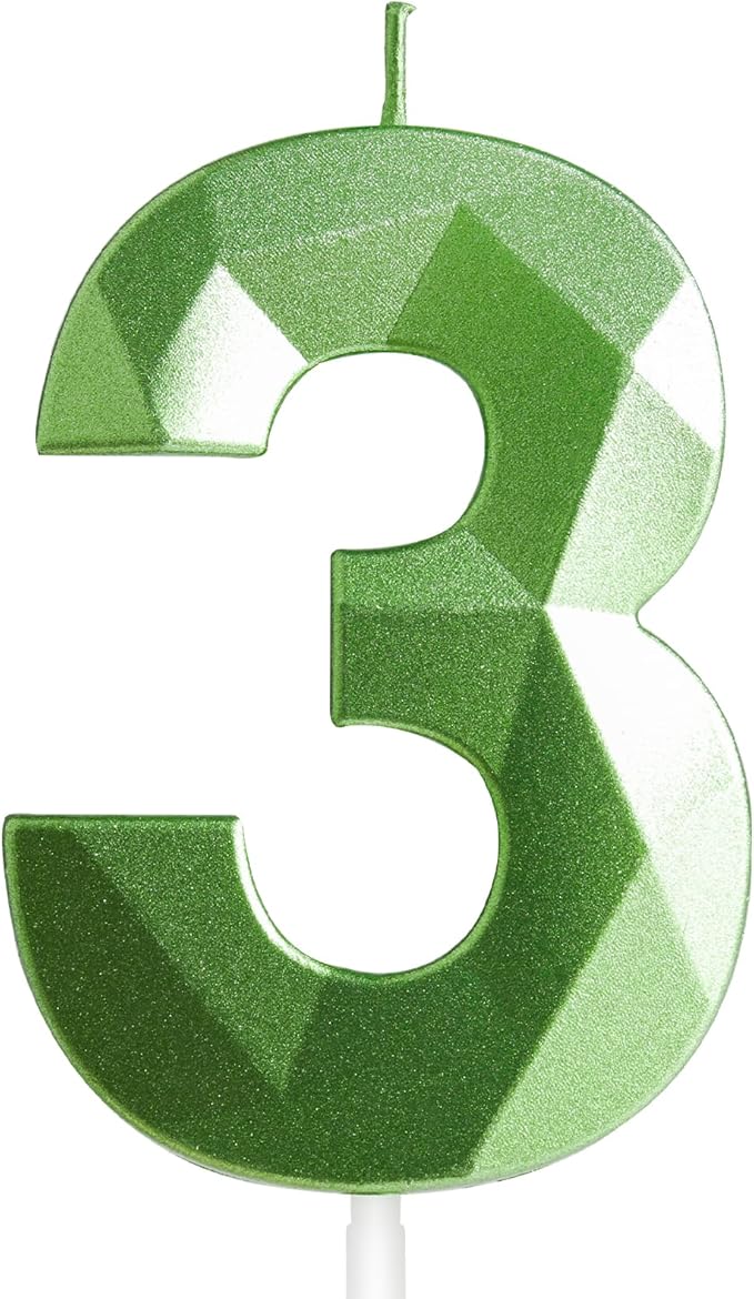 Yiran Number 3 Candles,3rd Birthday Candles,Green Happy Birthday Candle for Cake,3D Design Cake Topper Decorations for Girl Women Pet Birthday Party Wedding Anniversary Celebration Supplies
