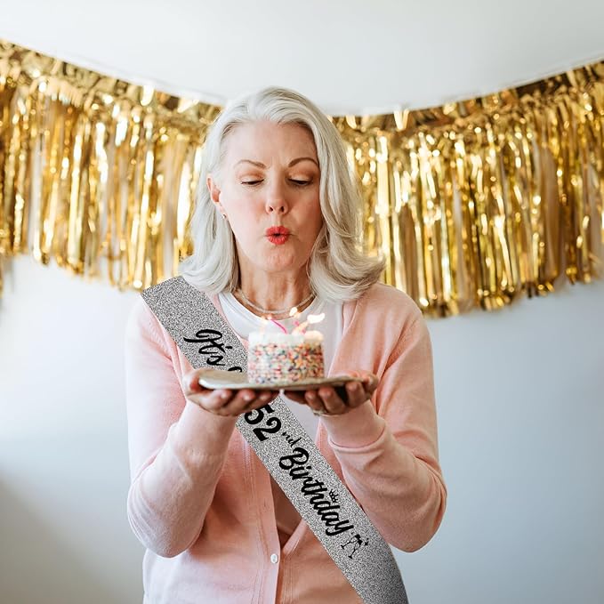 It's My 52nd Birthday Sliver Sash - Sparkling Happy 52nd Satin Sash for Women - 52 Years Old Birthday Party Decorations