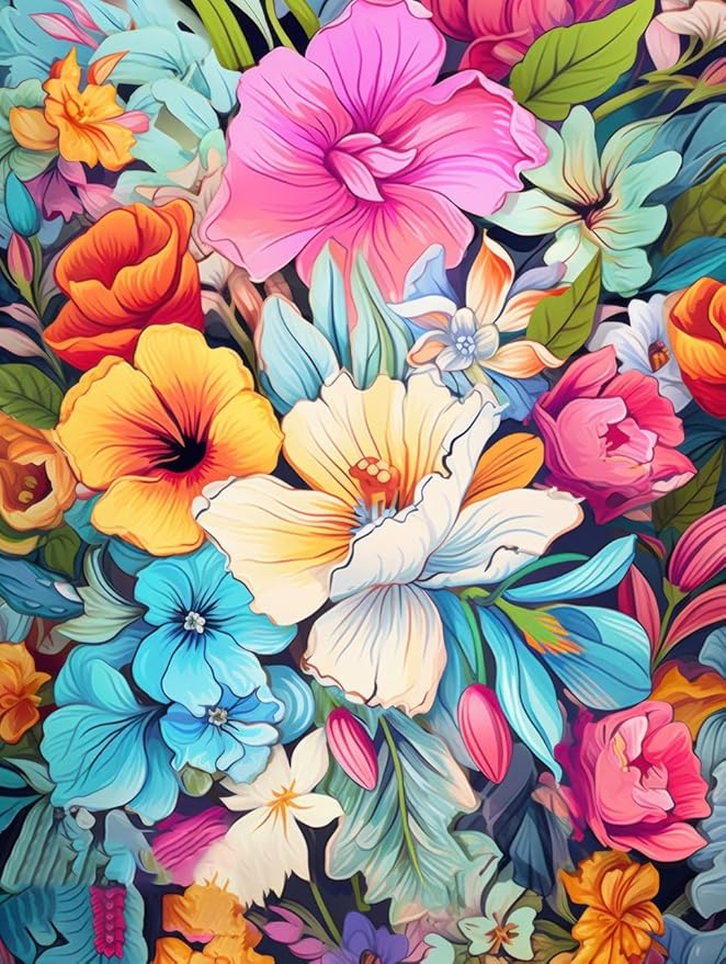 Large Floral Outdoor Rug for Patio Balcony Deck Camping Poolside Garden Machine Washable Waterproof Porch Backyard Outside Carpet 4x6 Orange Blue Pink Flower Mat Easy Clean