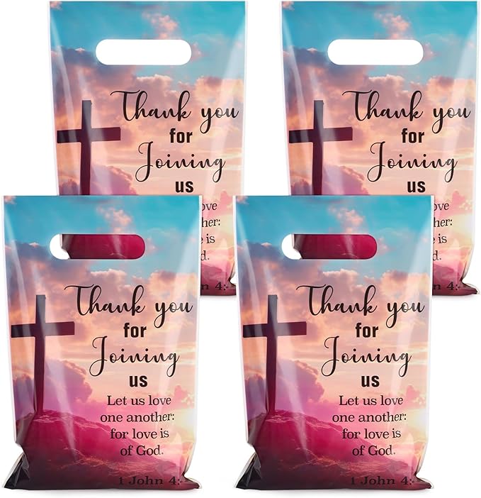 Hxezoc 50 Pieces Church Gift Bags Plastic Church Bags Practical Party Bags Religious Party Favors for Christian Theme Birthday Party Decoration Supplies