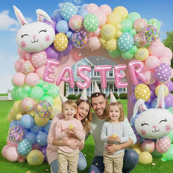 Pastel Balloon Garland Kit 168Pcs, Pastel Rainbow Balloon Arch Kit with Bunny Foil, Spring Colorful Balloon for Spring Easter Baby Shower Birthday Party Decorations