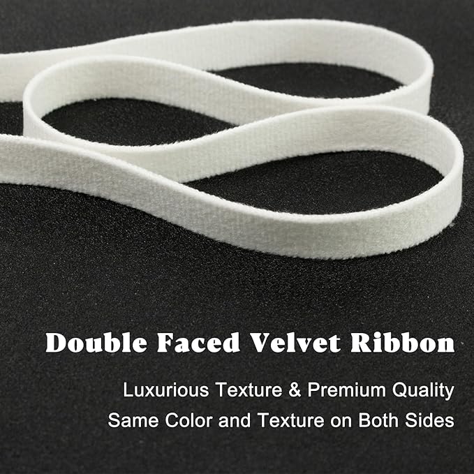 White Velvet Ribbon 3/8 Inch x 21Yd Double Faced Thin White Ribbons Set for Christmas Tree Ornaments Gift Wrapping Wedding Decoration Wreath & Hair Bows Making