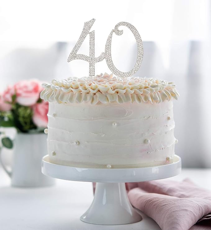 Bling Crystal Rhinestone 40 Birthday Cake Topper - Best Keepsake | 40th Party Decorations Silver
