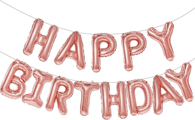 Rose Gold Happy Birthday Balloon Banner, 16 Inch Foil Mylar Happy Birthday Balloons Letters, Reusable Happy Birthday Sign, Rose Gold Birthday Decorations for Women and Girls