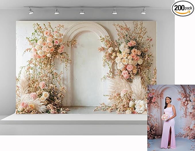 Kate 7x5ft Spring Pink Flowers Backdrops for Photography White Wall Background Children Birthday Party Decoration Backdrop