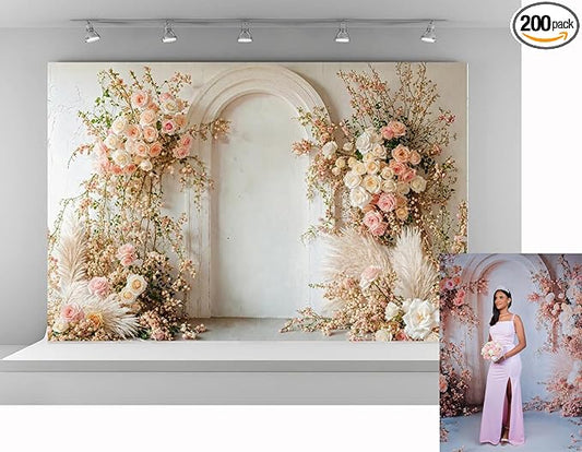 Kate 7x5ft Spring Pink Flowers Backdrops for Photography White Wall Background Children Birthday Party Decoration Backdrop