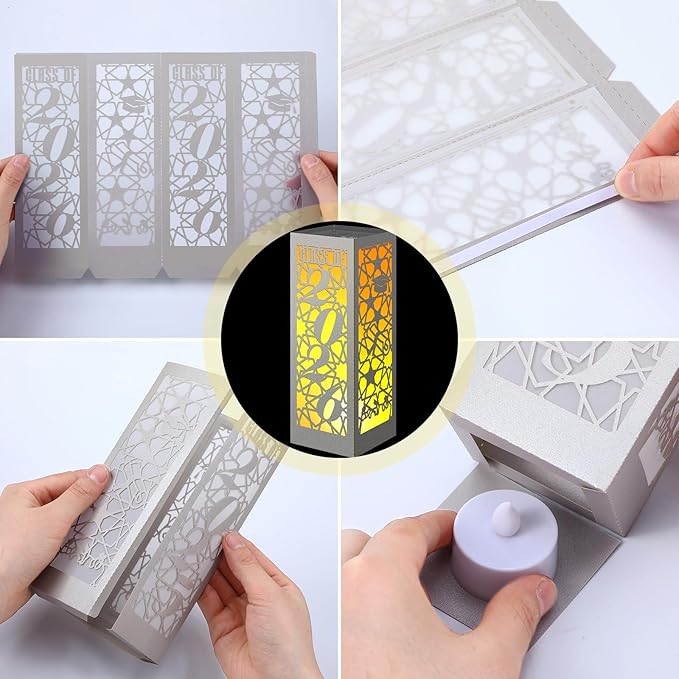 Rossesay 6 Pcs Graduation Table Centerpieces Boxes Class of 2026 Graduation Lanterns for Centerpieces with LED Candles Congrats Grad School College Photo Props for Party Table Decoration (Silver)