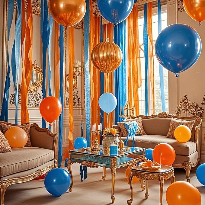 Orange Blue and Royal Blue Crepe Paper 6 Pcs Streamers for Party Decorations, Birthday Wedding DIY Crafts, Gift Wrapping Supplies