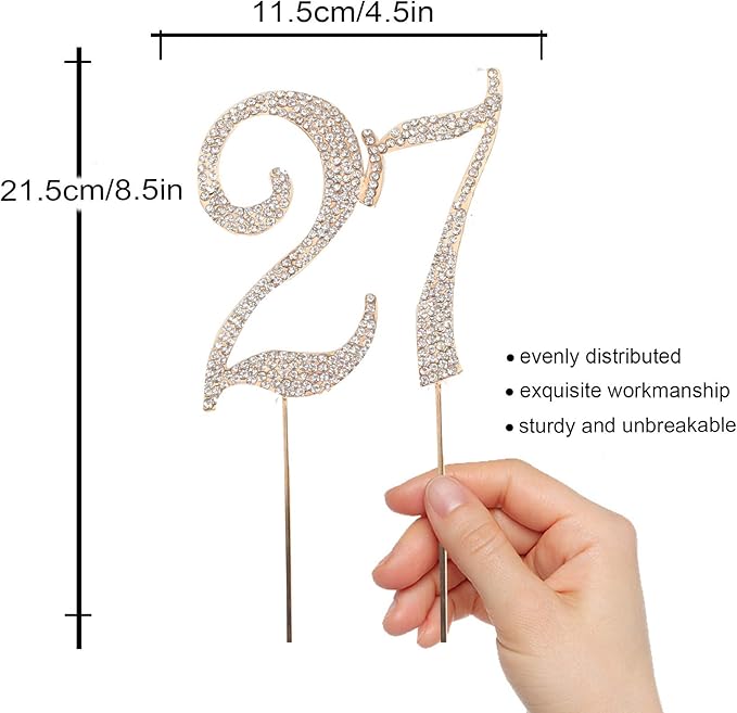 LINGPAR 27 Years Birthday Cake Topper - New Best Crystal Rhinestone 27th Wedding Anniversary Or 27 Years Old Cake Topper Party Decoration Gold