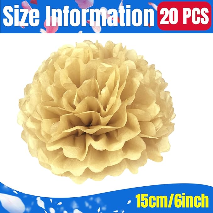 Qimoo 20pcs Khaki Tissue Paper Pom-poms Flowers Ball for Party Wedding Outdoor Decoration
