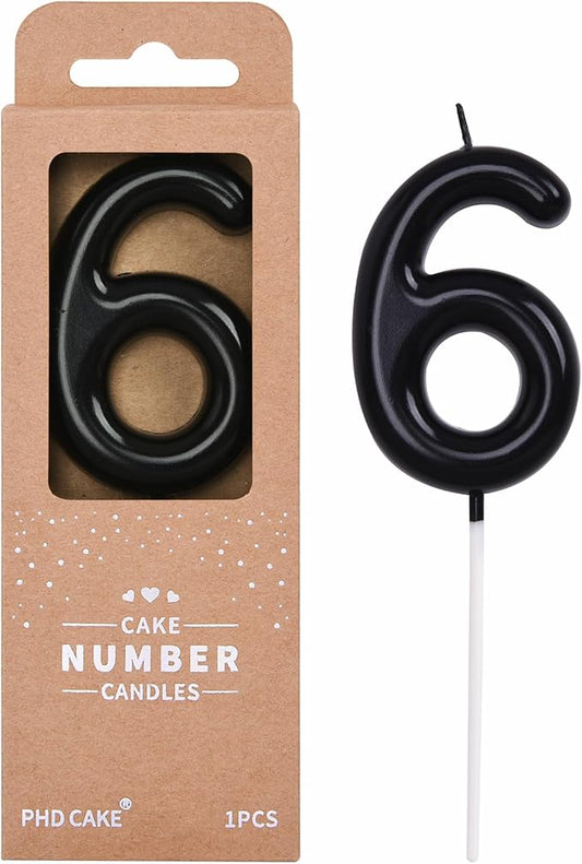 PHD Cake 2.76 inch Classical Black 6 Number Birthday Candles for Party Celebration