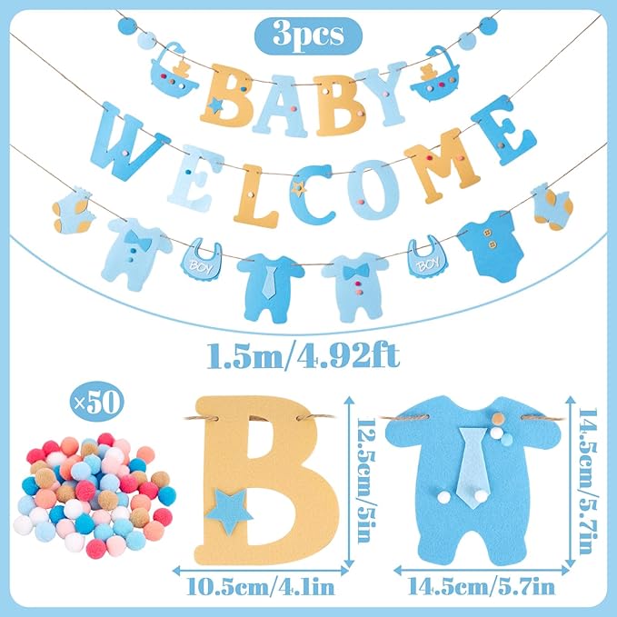 Paper Jazz Boy Baby Shower Decorations Welcome Home Baby Boy Banner Oh Baby Sign for Backdrop，Its A Boy Decorations Blue Jean And Neutral Home Decor For Party