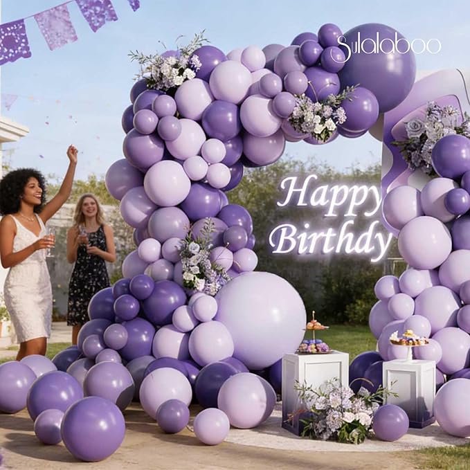 Purple Balloons Arch Kit 155Pcs Different Sizes of 18 10 5 Inch Latex Lavender Light Purple Balloon Garland for Birthday Anniversary Wedding Party Decorations