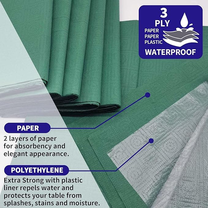 [6 Pack] Dark Green Paper Tablecloth Disposable for Rectangle Tables, 54 X 108 Inch Party Table Cover with Plastic Backing, Waterproof 3 Ply Table Cloth for Christmas Parties St. Patrick's Day
