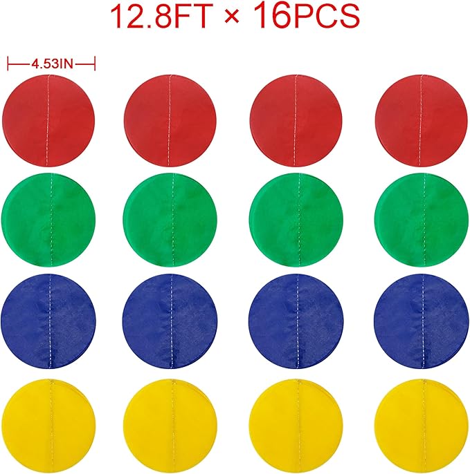 205Ft Mario Party Decorations Red Green Blue Yellow Big Polka Dot Tissue Paper Backdrop Streamer Circle Dot Hanging Garland for Birthday Baby Shower Carnival Circus Clown Fiesta Colorful Party