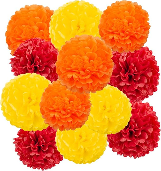 Red Orange and Yellow Tissue Pom Poms Paper Kit DIY Decorative Flowers Ball for Birthday Party Wedding Hanging Decorations Pack of 12 10in12in