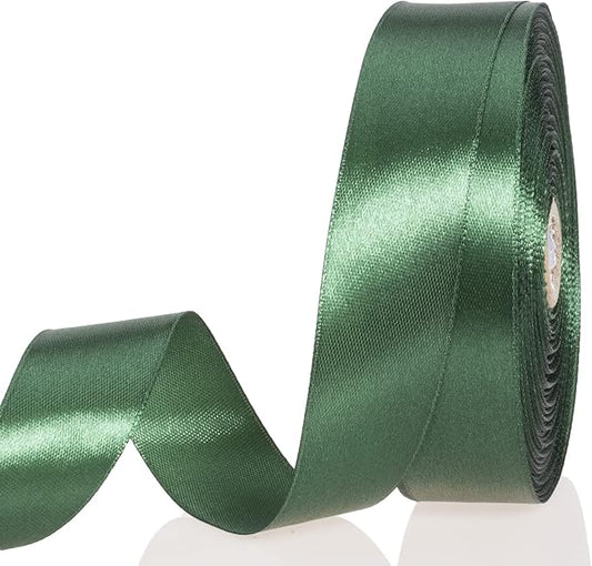 YASEO 1 Inch Dark Green Solid Satin Ribbon, 50 Yards Craft Fabric Ribbon for Gift Wrapping Floral Bouquets Wedding Party Decoration