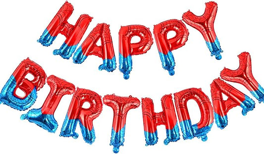 CANREVEL Happy Birthday Banner 13pcs 16 Inch Mylar Foil Letters Sign Balloons Spider Theme Birthday Party Decorations for Kids and Adults