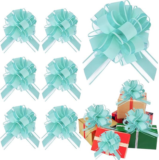 6pcs 7 Inch Pull Bows Teal Blue Gift Wrap Bows for Gift Basket, Flower Wrapping, Baby Shower, Christmas, Valentine's Day, Birthday Party Decorations