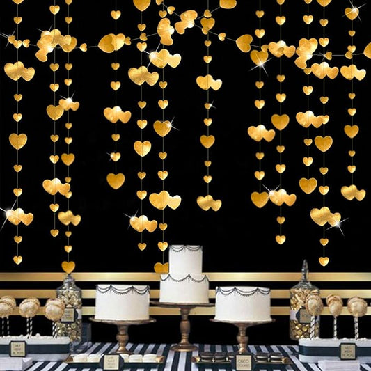 pinkblume Valentines Day Party Decorations Gold Heart Garland Hanging Streamer Banner for Anniversary Mothers Day Engagement Wedding Bridal Shower Baby Shower Bachelorette Birthday Hen Party Supplies