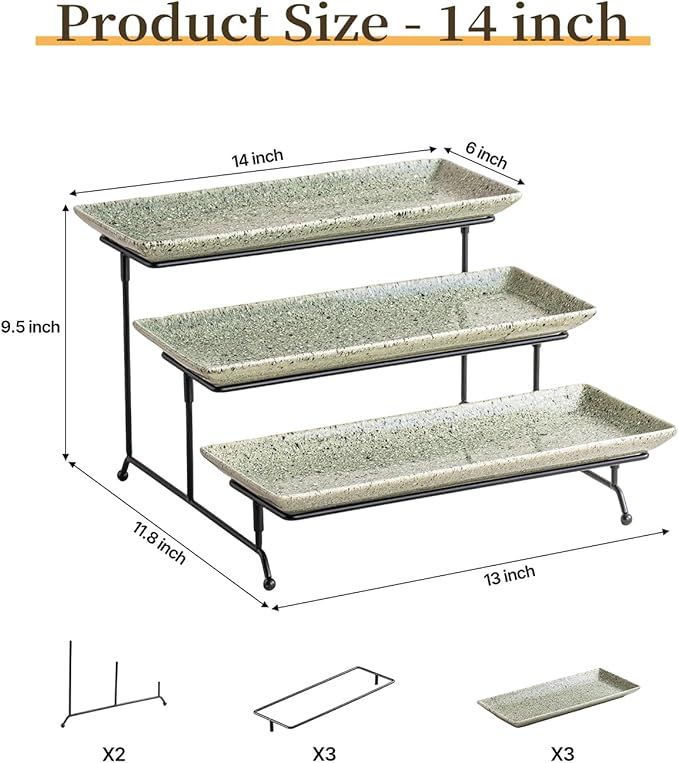 LAUCHUH 3 Tier Serving Trays for Party, 14 inch Dessert Party Display Stand Serving Platters and Trays with Collapsible Sturdier Rack for Father's Day Serving Food, Speckled Gray
