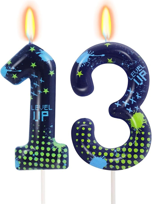 STG Birthday Candles for Boys - Number 13 Candle for Video Game Birthday Cake Topper, Fort Battle Level Up Game Themed Birthday Party Supplies