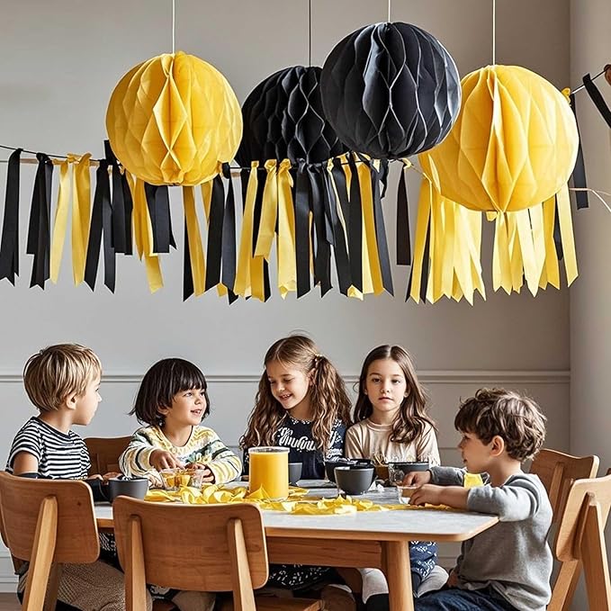 Yellow and Black Crepe Paper 6 Pcs Streamers for Party Decorations, Birthday Wedding DIY Crafts, Gift Wrapping Supplies
