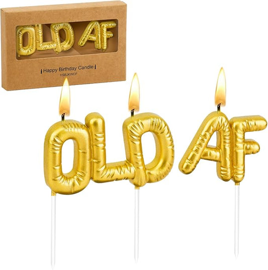 Old AF Funny Cake Candles – Humorous Birthday Candles for Milestone Birthdays & Retirement Parties (Gold)