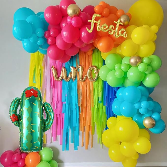 137Pcs Mexican Fiesta Balloon Arch Garland Kit - Fiesta Party Decorations,Rainbow Colors Giant Cactus Foil Balloons for Cinco De Mayo Carnival Birthday Party Summer Hawaiian Luau Tropical Supplies