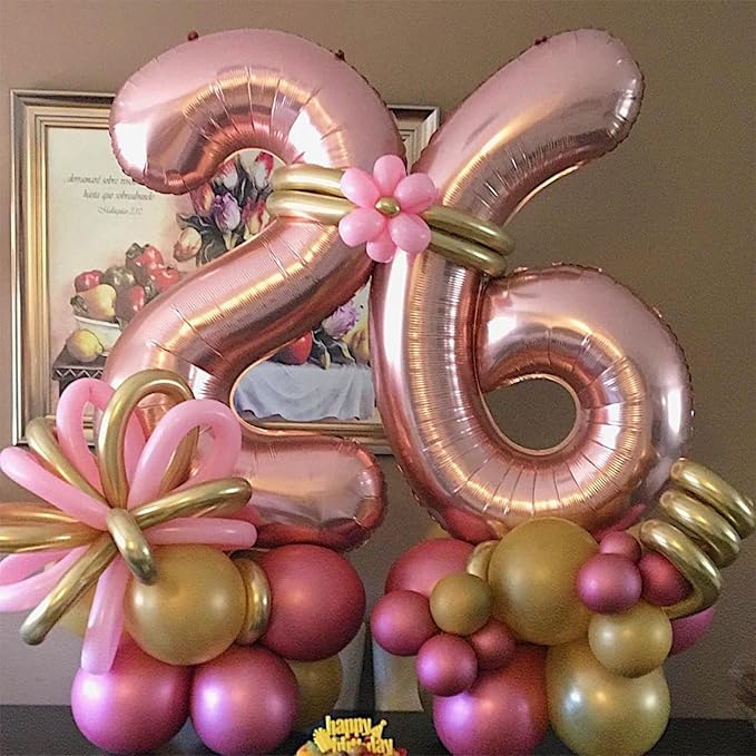 Rose Gold Foil Balloon Number 6, 40'' Giant Self Inflating Number Balloons Set 0-9, Large Number 6 Helium Balloon for Girls Women 6th Birthday Graduation Anniversary Party Decorations Supplies