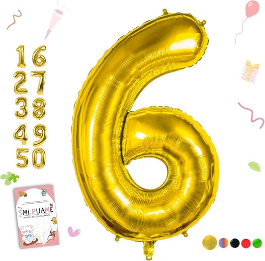 40 inch Number Balloon 0-9 Gold Large Number 6 Balloons,Digital Balloons for Birthday Party Celebration Decorations Supplies, Helium Foil Number Balloons for Wedding Anniversary