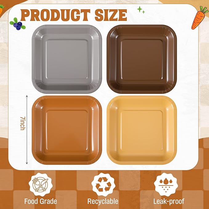 FoldTier 120 Pieces Brown Party Theme Decorations Square Paper Plates Birthday Party Cake Dessert Plates(Brown, 7 Inch)