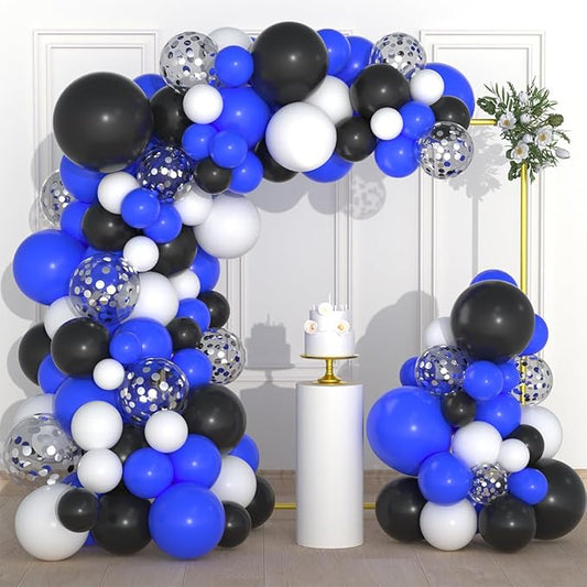 Royal Blue Black Silver White Balloon Arch Garland - Blue, Black, White Metallic Silver Confetti Balloons Video Game Balloon for Birthday Graduation 2026 Prom Party Decorations